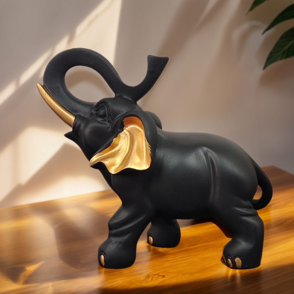 Resin Art Decoration Items - Цельный черный золотой орнамент статуи счастливого